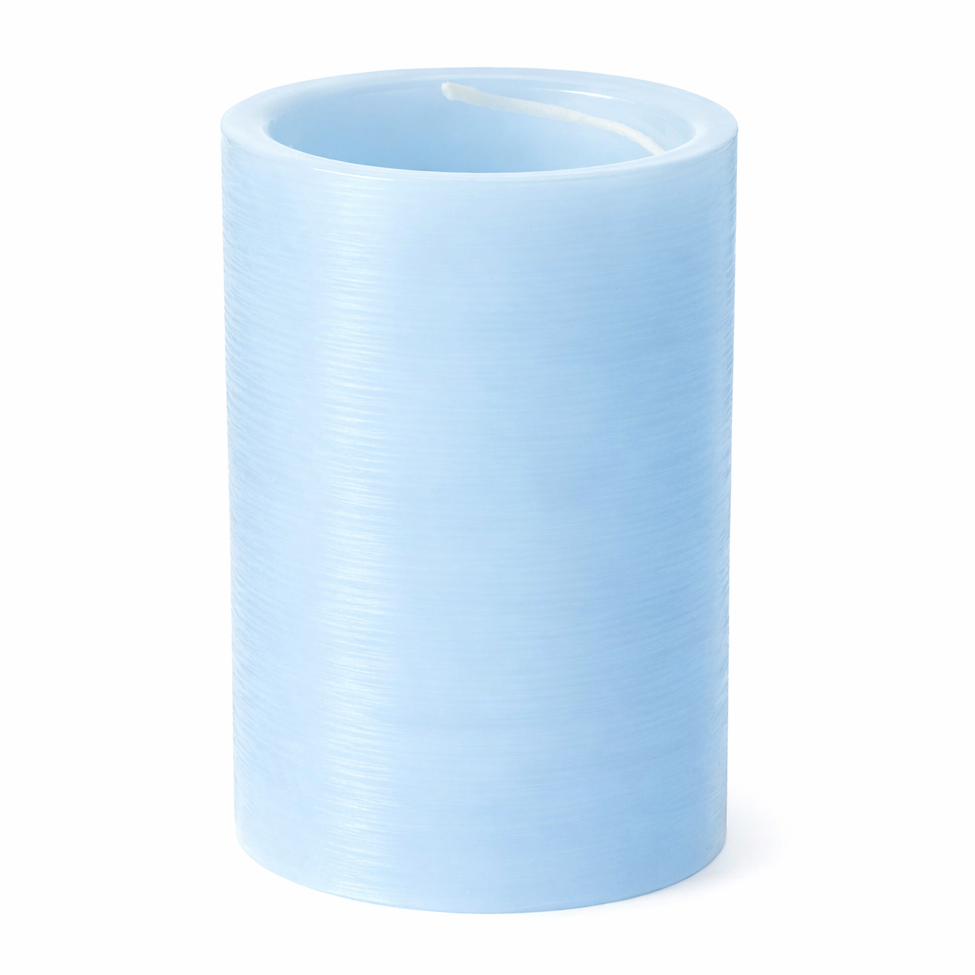 Light blue cylindrical candle on a white background