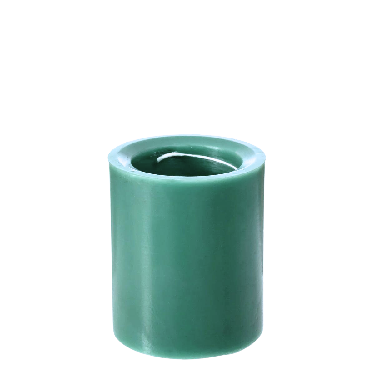 a small, green spiral light candle in the balsam and cedar scent.