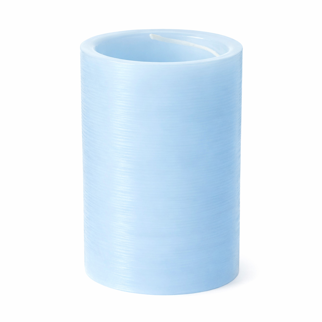 Light blue cylindrical candle on a white background