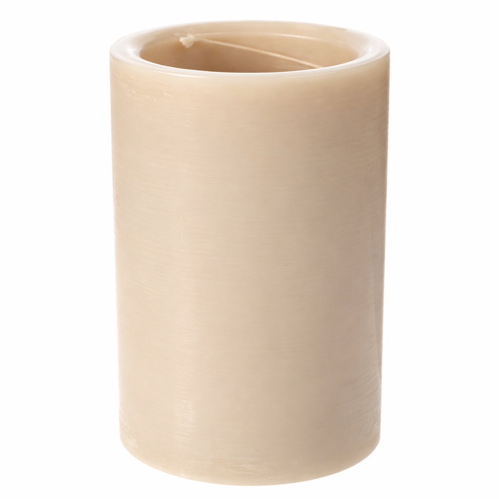 Beige candle on a white background