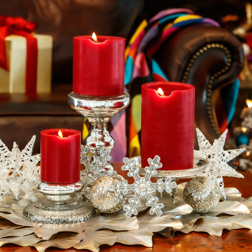 Red Spiral Light Candles in Christmas scene with stars